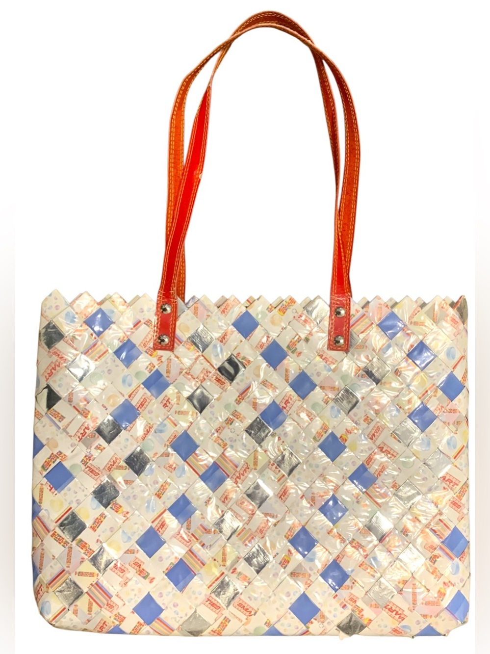 Nahui Ollin Up Cycled Candy Wrapper Tote Designer Handbag Smarties 16”x12” READ